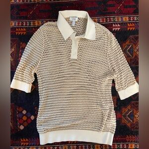 COS Cream Beige Open Knit Women's Polo Shirt